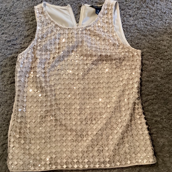 White House/ Black Market sparkly top with sequins M beige - Picture 1 of 3
